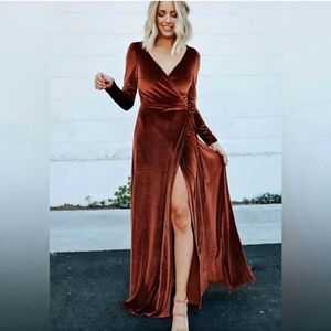 Baltic Born Elegant Velvet Wrap Dress in Rich Brown